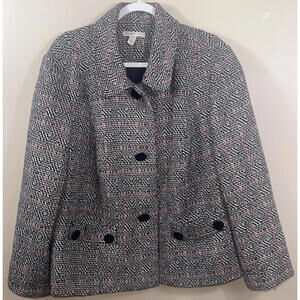 JM Collection Womens Houndstooth Jacket Size 24W Black White Lined Wool Blend